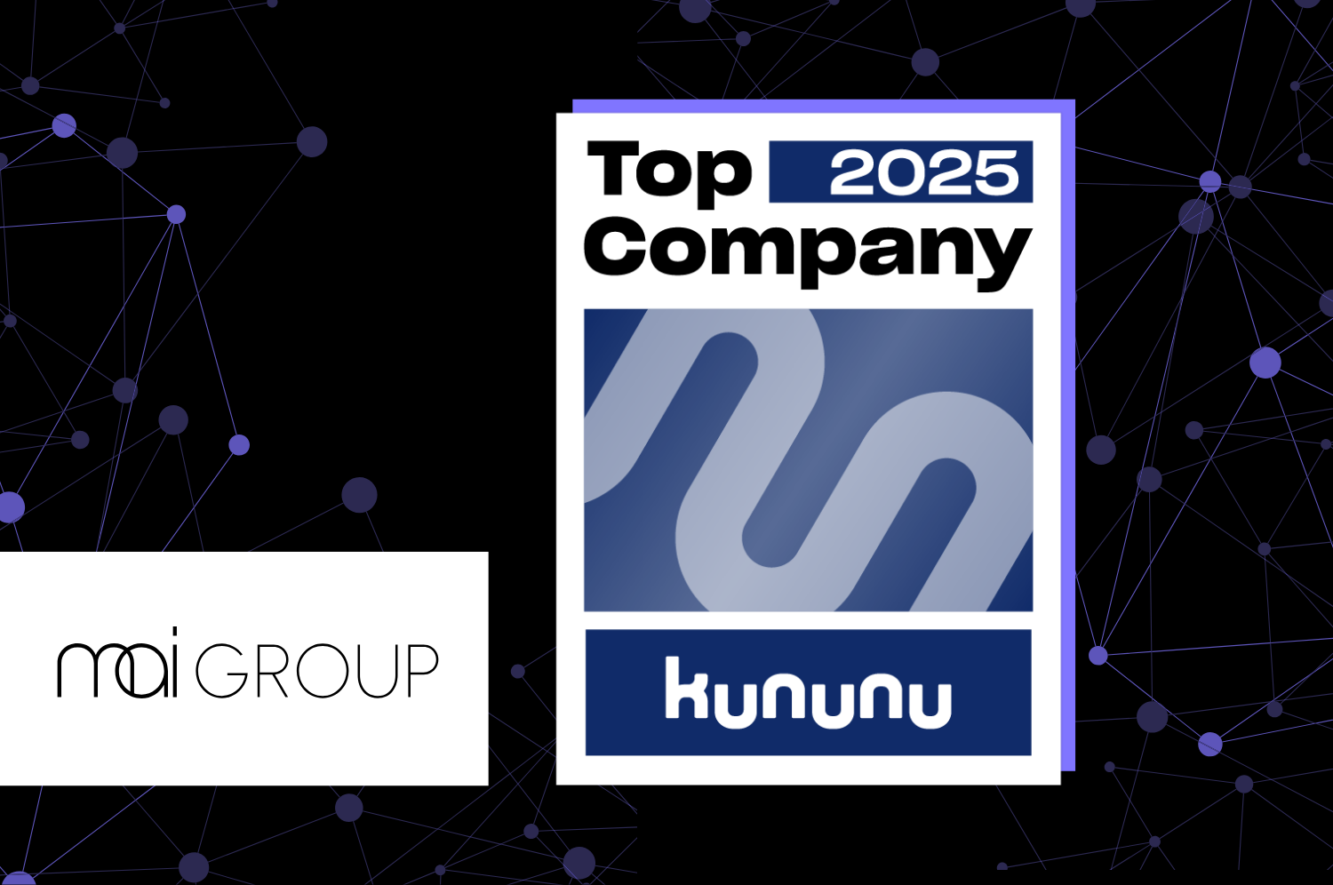 MAI Group Loog and kununu Top Company Award on black background