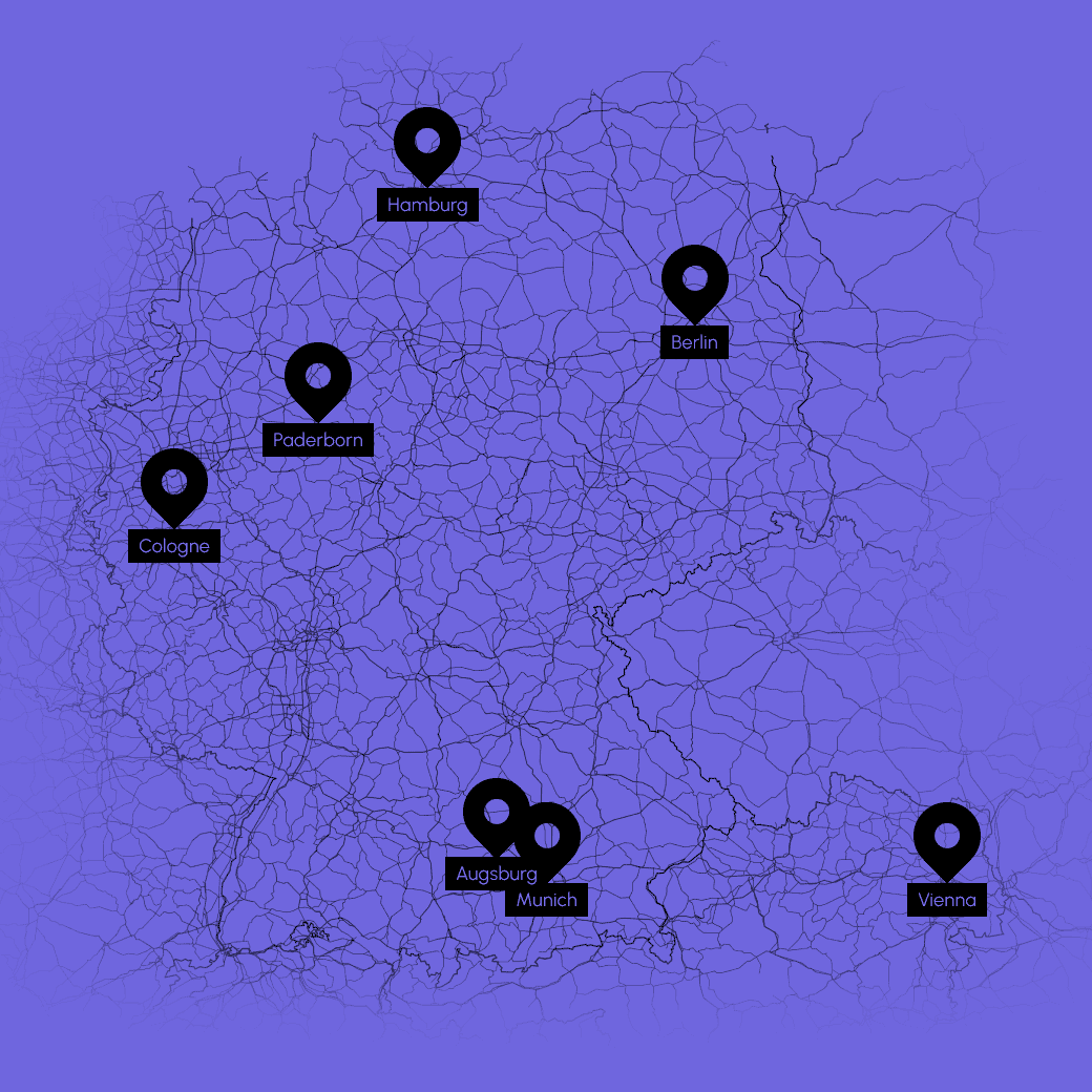Map of Germany with different marked locations of MAI